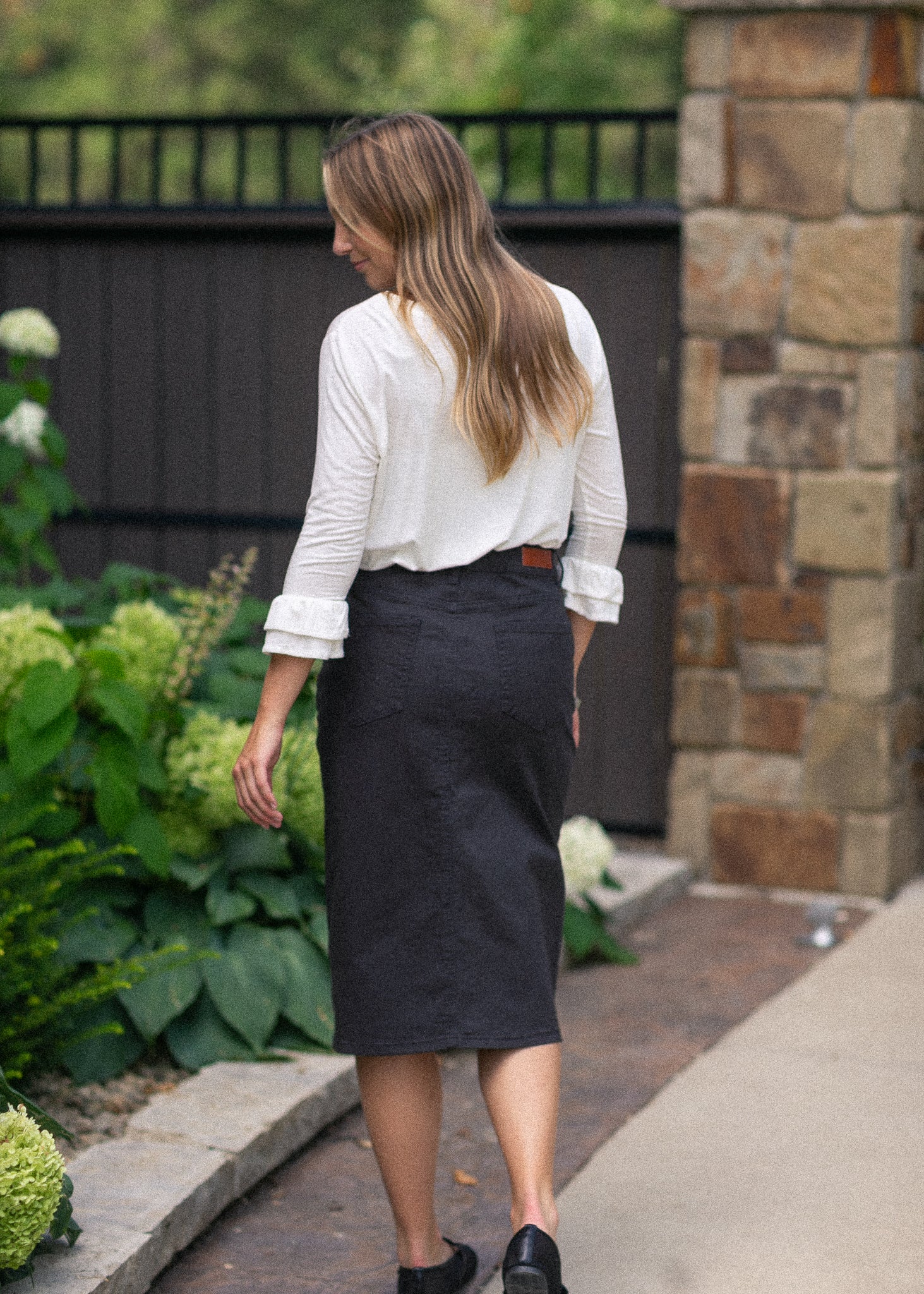 Preorder Remi Onyx Black Denim Midi Skirt IC Skirts