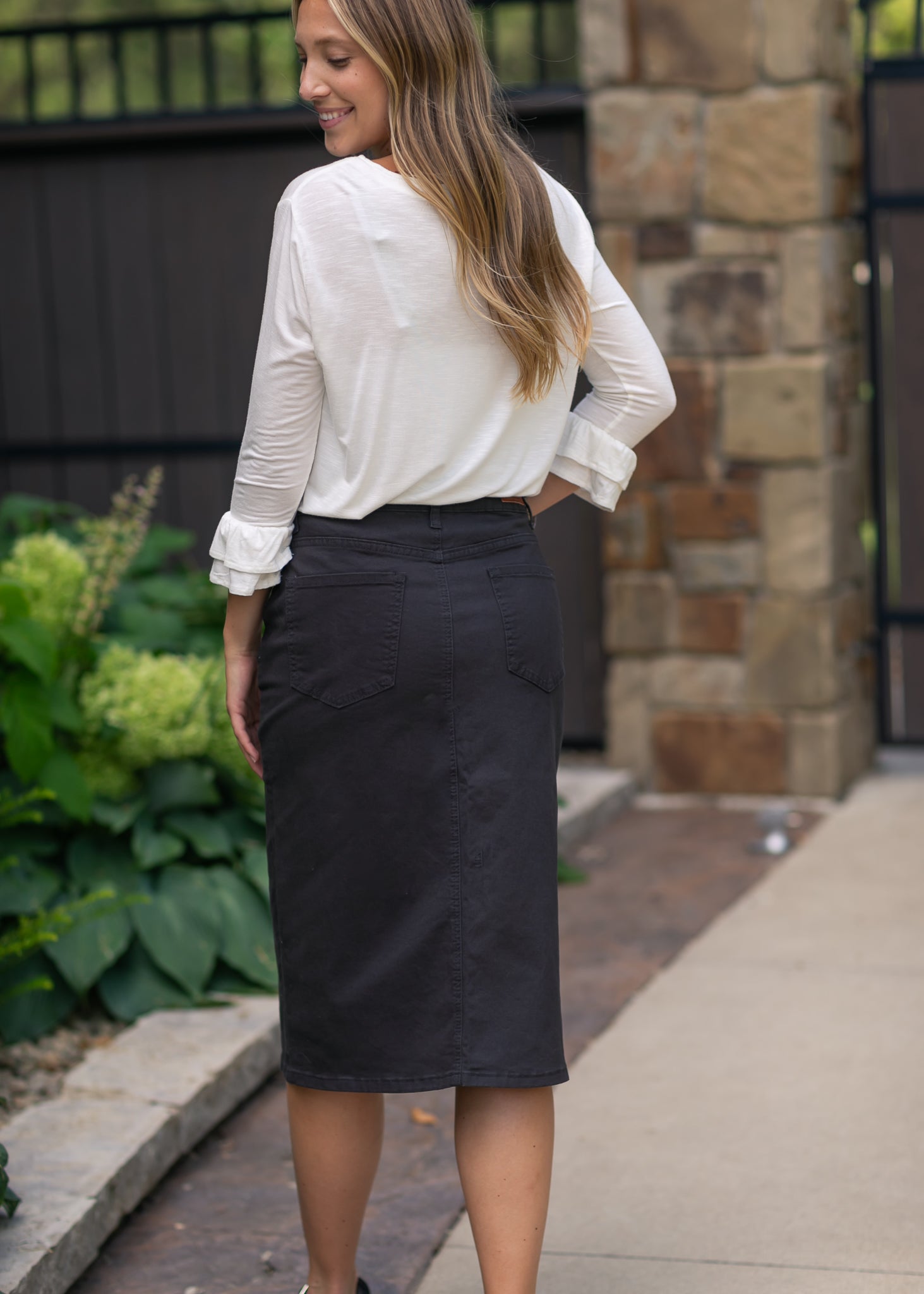 Preorder Remi Onyx Black Denim Midi Skirt IC Skirts