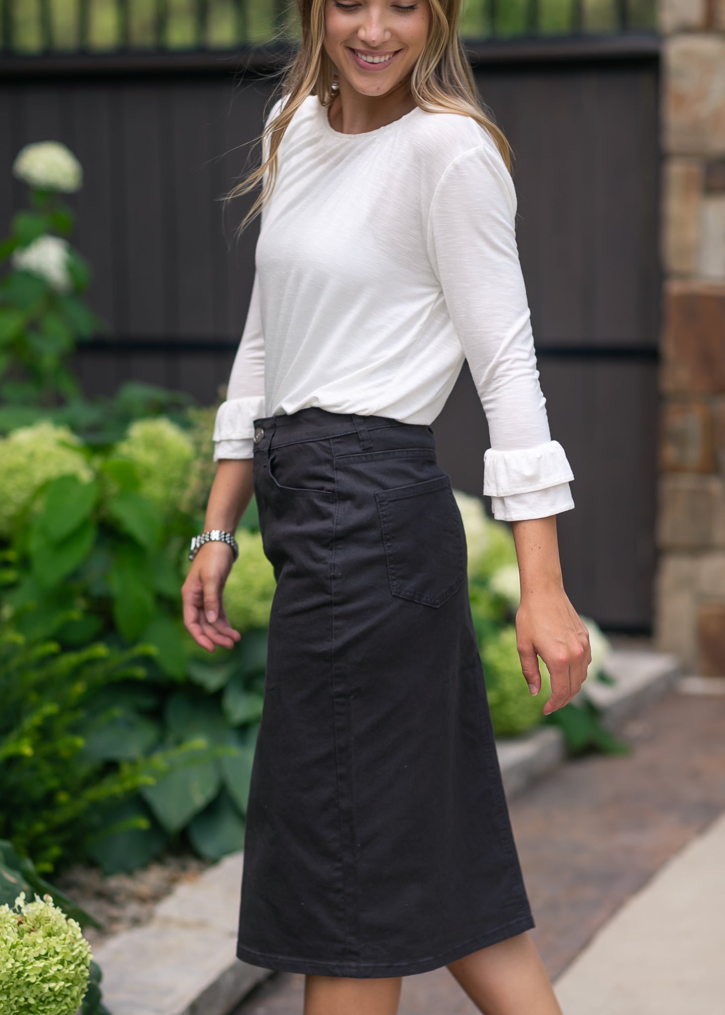 Preorder Remi Onyx Black Denim Midi Skirt IC Skirts