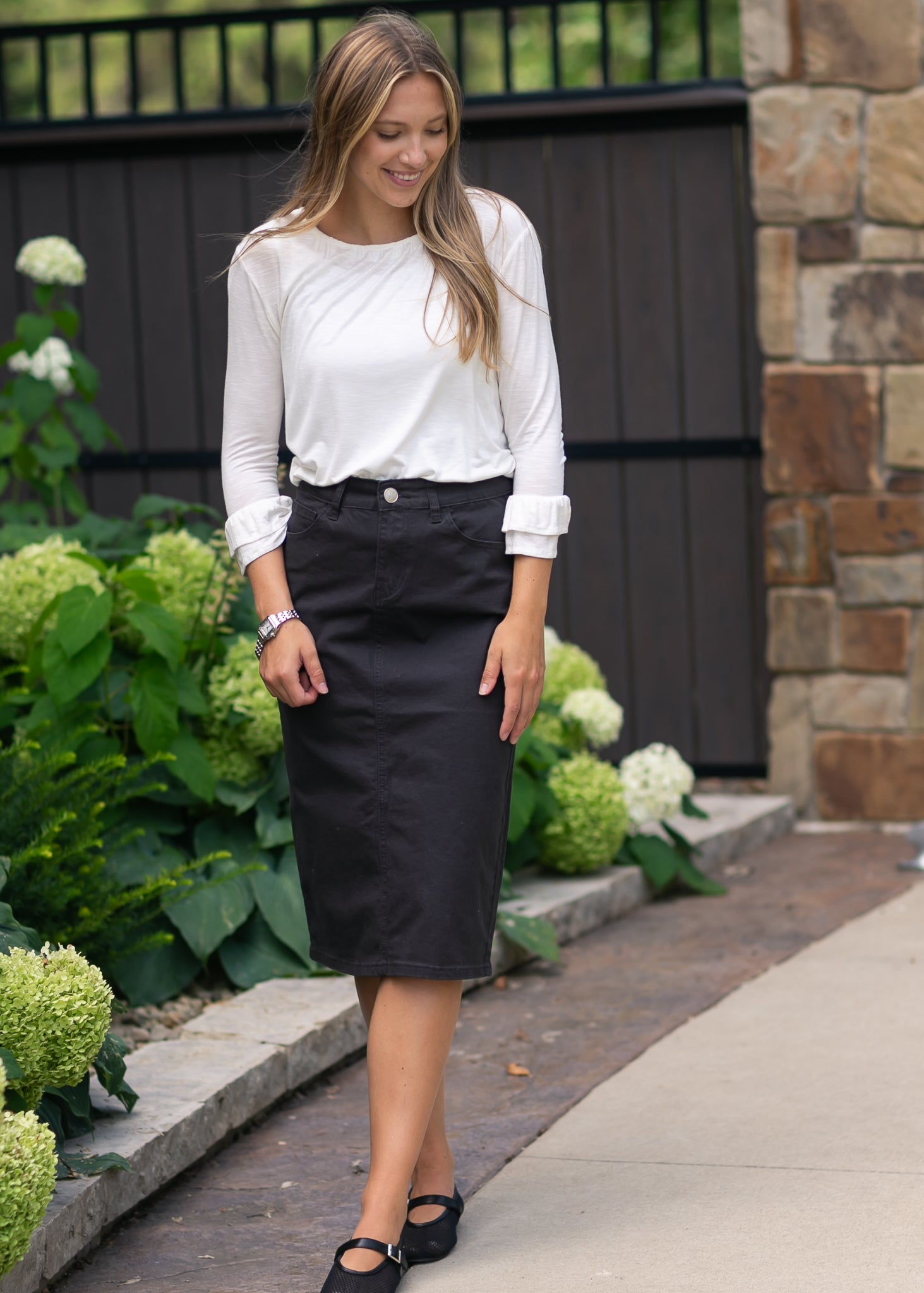 Preorder Remi Onyx Black Denim Midi Skirt IC Skirts