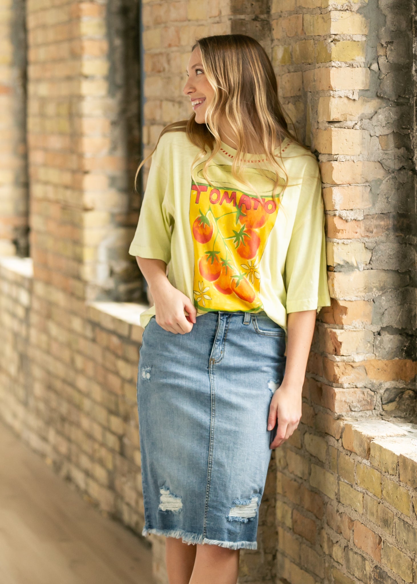 Presley Distressed Denim Midi Skirt IC Skirts