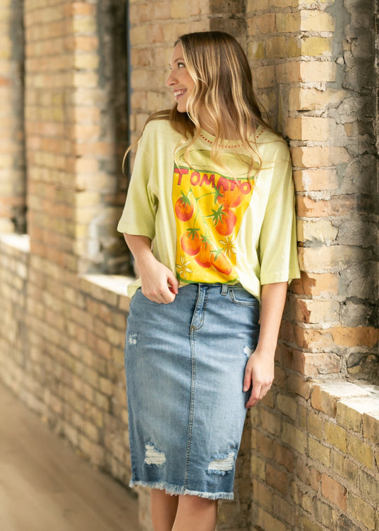 Presley Distressed Denim Midi Skirt IC Skirts