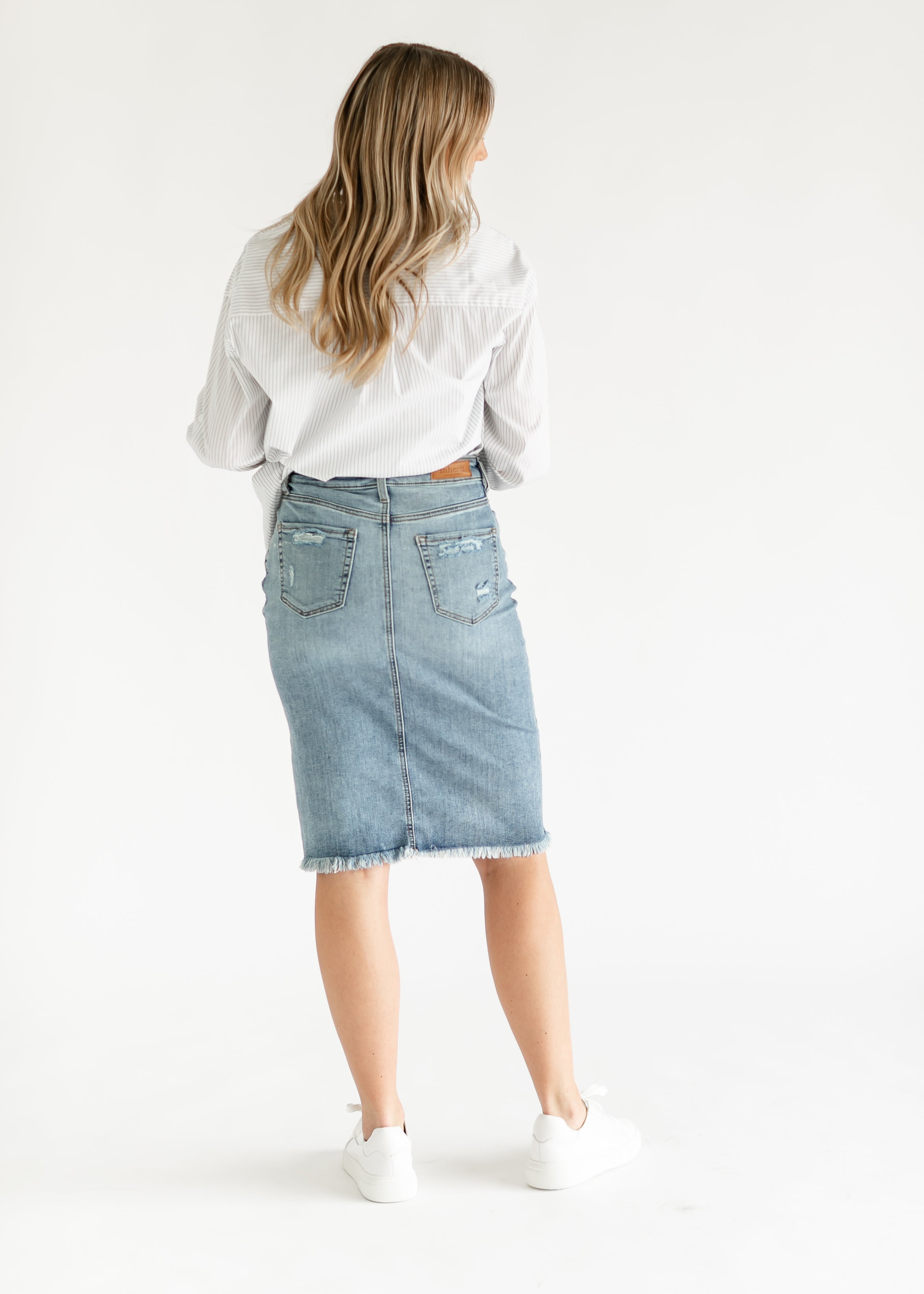 Black Flap Pockets Denim Midi Skirt Hem Distressed - Temu