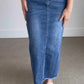 Dakotah Raw Hem Long Denim Skirt