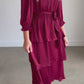 Tiered 3/4 Sleeve Satin Midi Dress