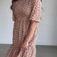 Smocked 3/4 Sleeve Floral Midi Dress