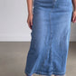 Stacy Raw Hem Long Denim Skirt