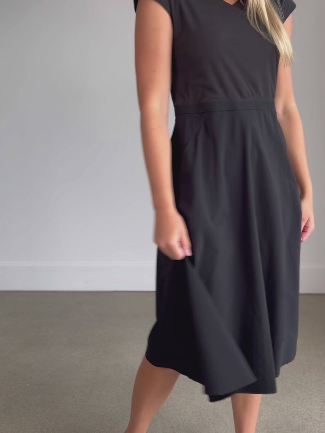 Kate Cap Sleeve Black Midi Dress