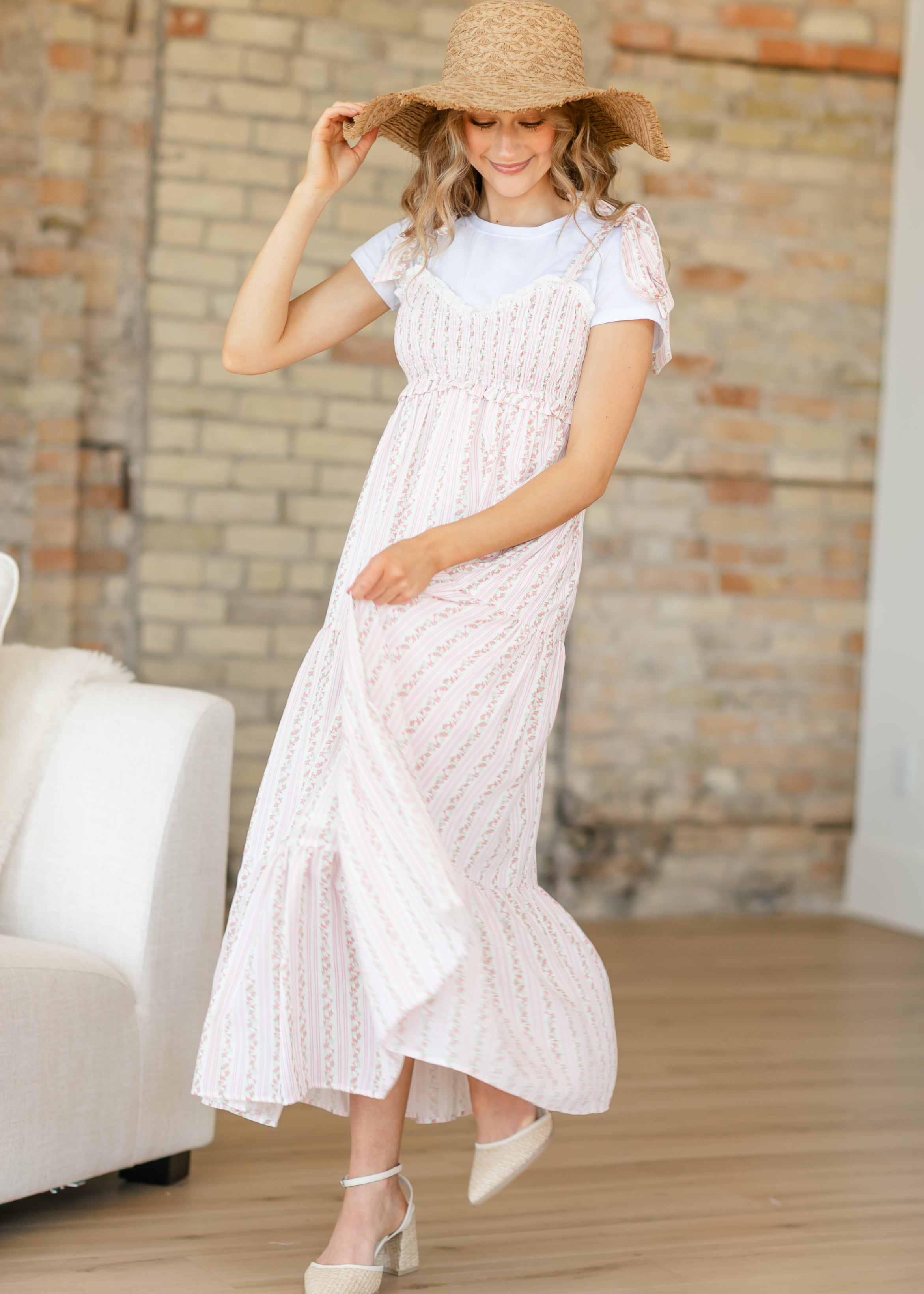 Print Mix Tie Strap Maxi Dress