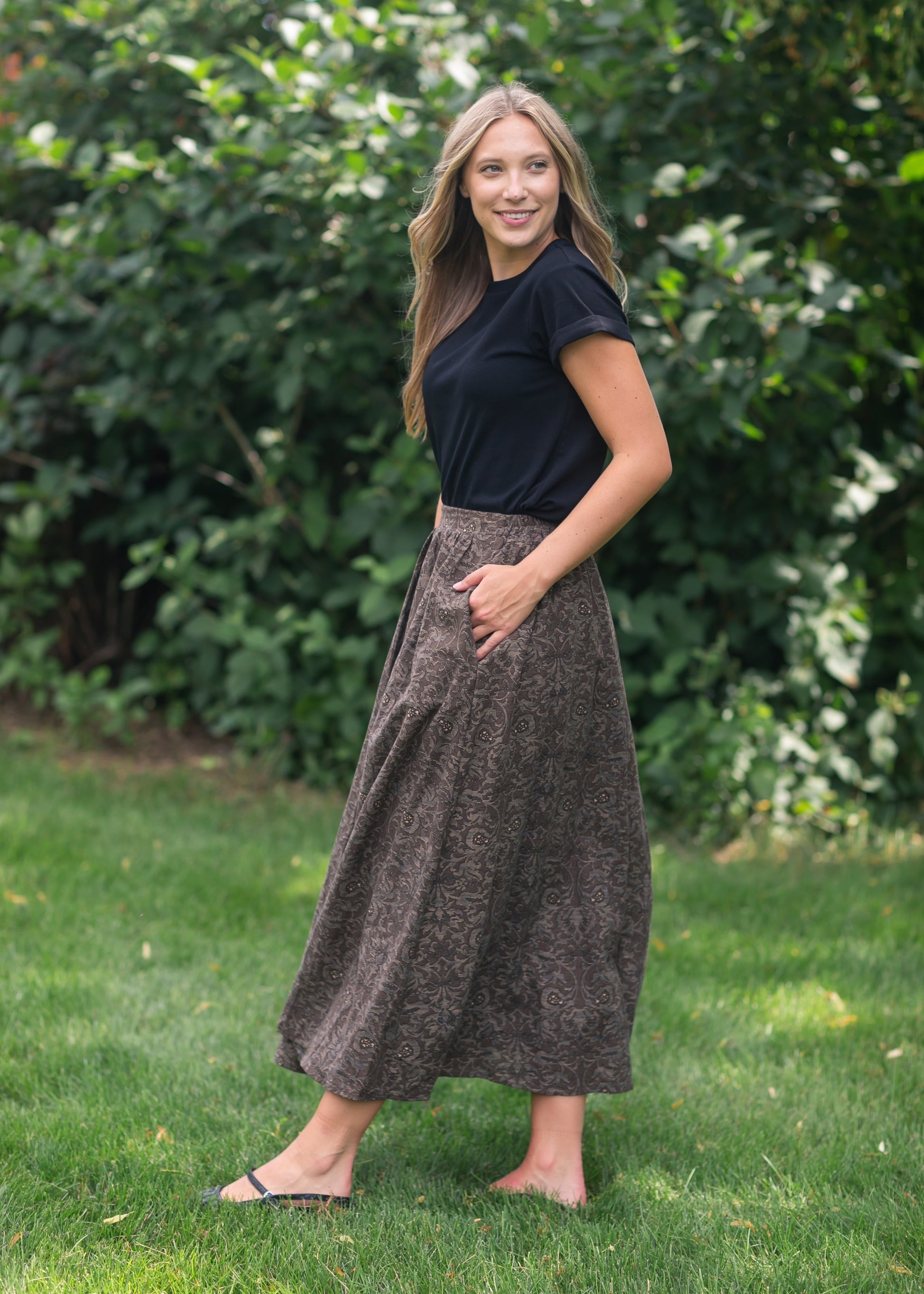 Printed Brown Midi Skirt FF Skirts