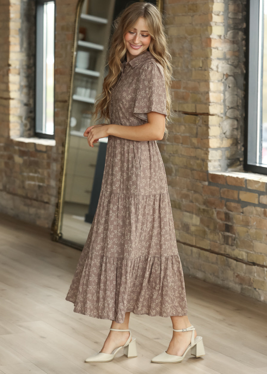 Printed Button Front Short-Sleeve Shirt Dress FF Dresses
