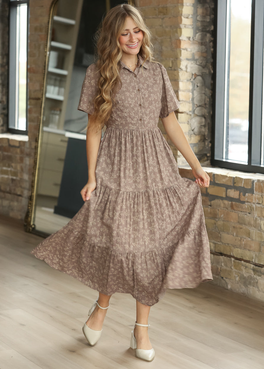 Printed Button Front Short-Sleeve Shirt Dress FF Dresses
