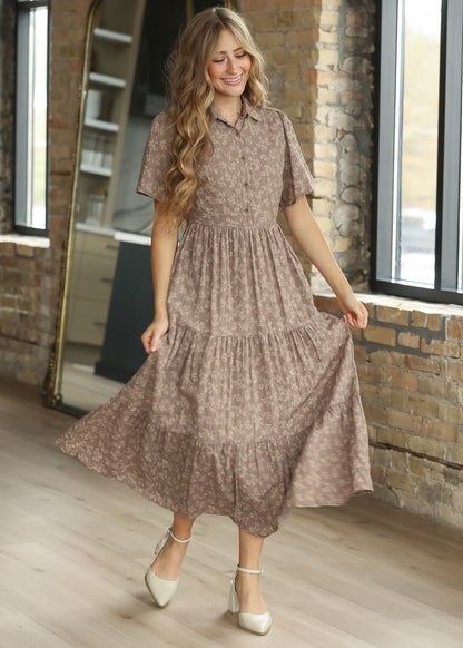Printed Button Front Short-Sleeve Shirt Dress FF Dresses