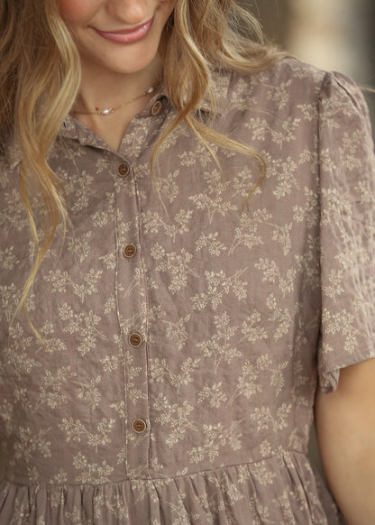 Printed Button Front Short-Sleeve Shirt Dress FF Dresses