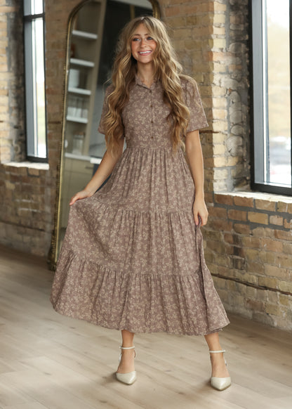 Printed Button Front Short-Sleeve Shirt Dress FF Dresses XS