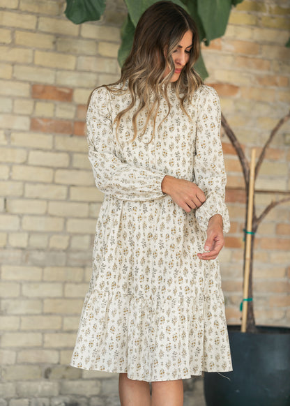 Printed Cotton Half Button Midi Dress FF Tops