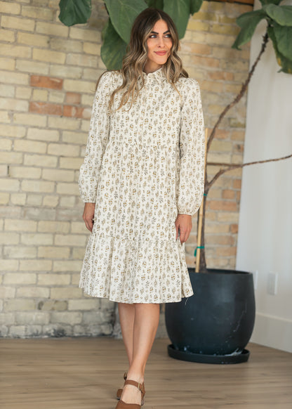 Printed Cotton Half Button Midi Dress FF Tops