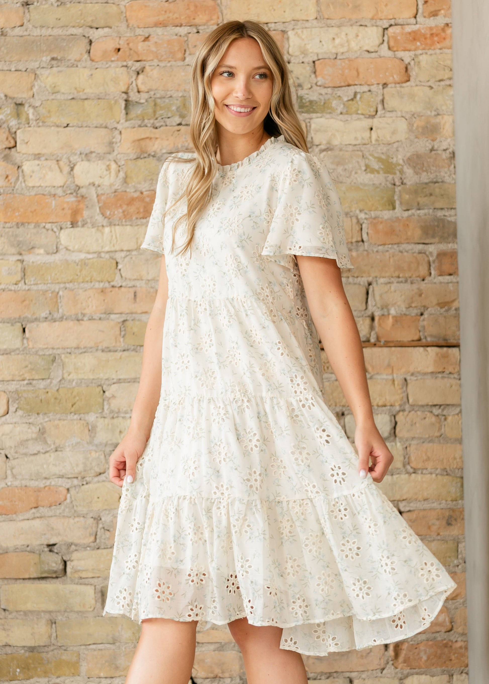 Printed Eyelet Tiered Midi Dress - FINAL SALE Inherit Co. Printed Eyelet Tiered Midi Dress - FINAL SALE Inherit Co.