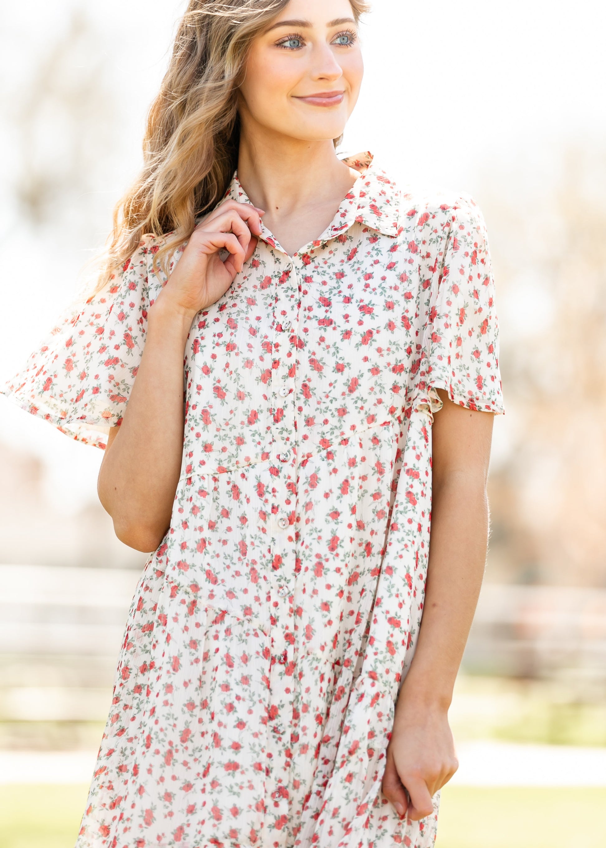 Printed Floral Collar Midi Dress