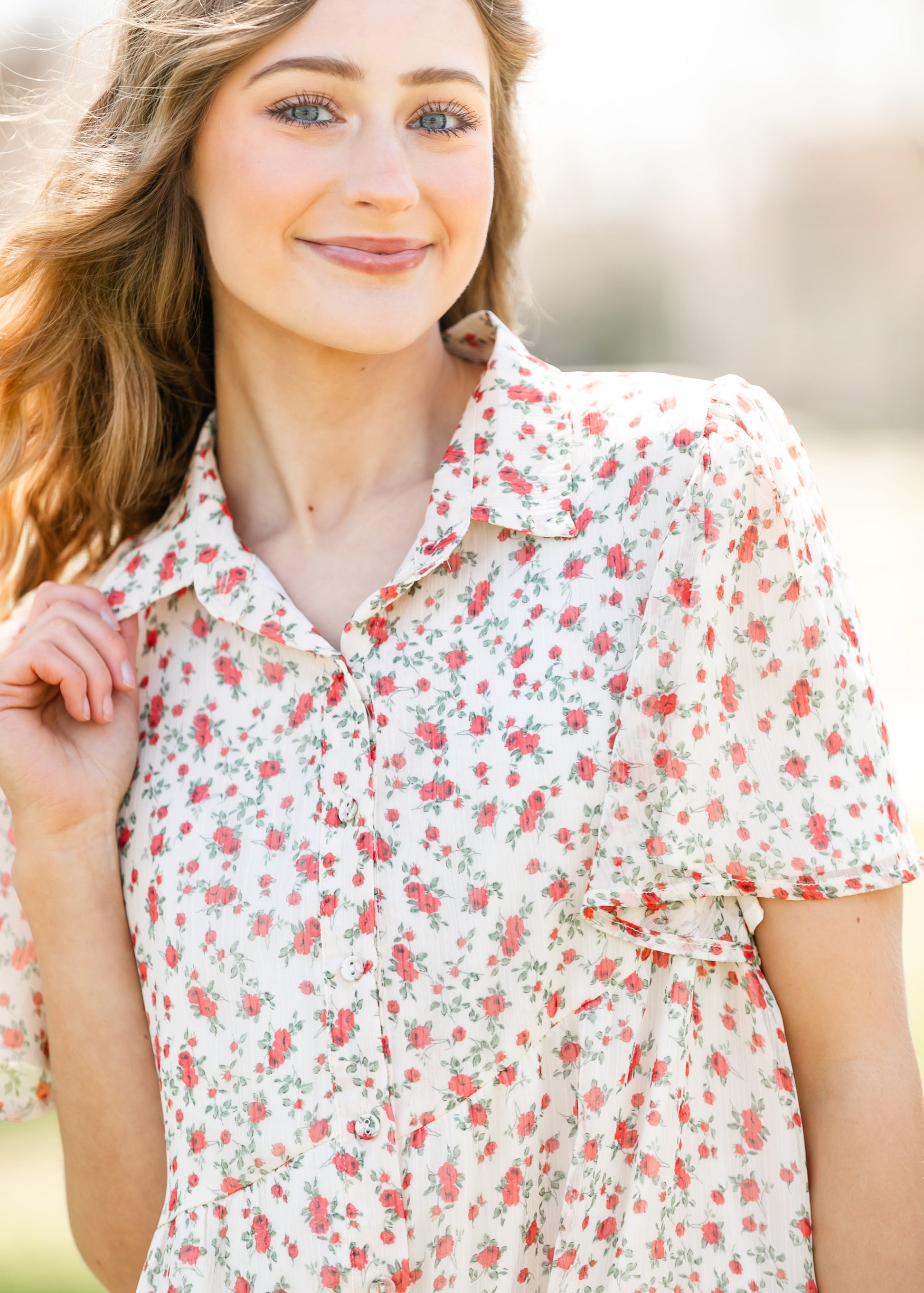 Printed Floral Collar Midi Dress FF Dresses