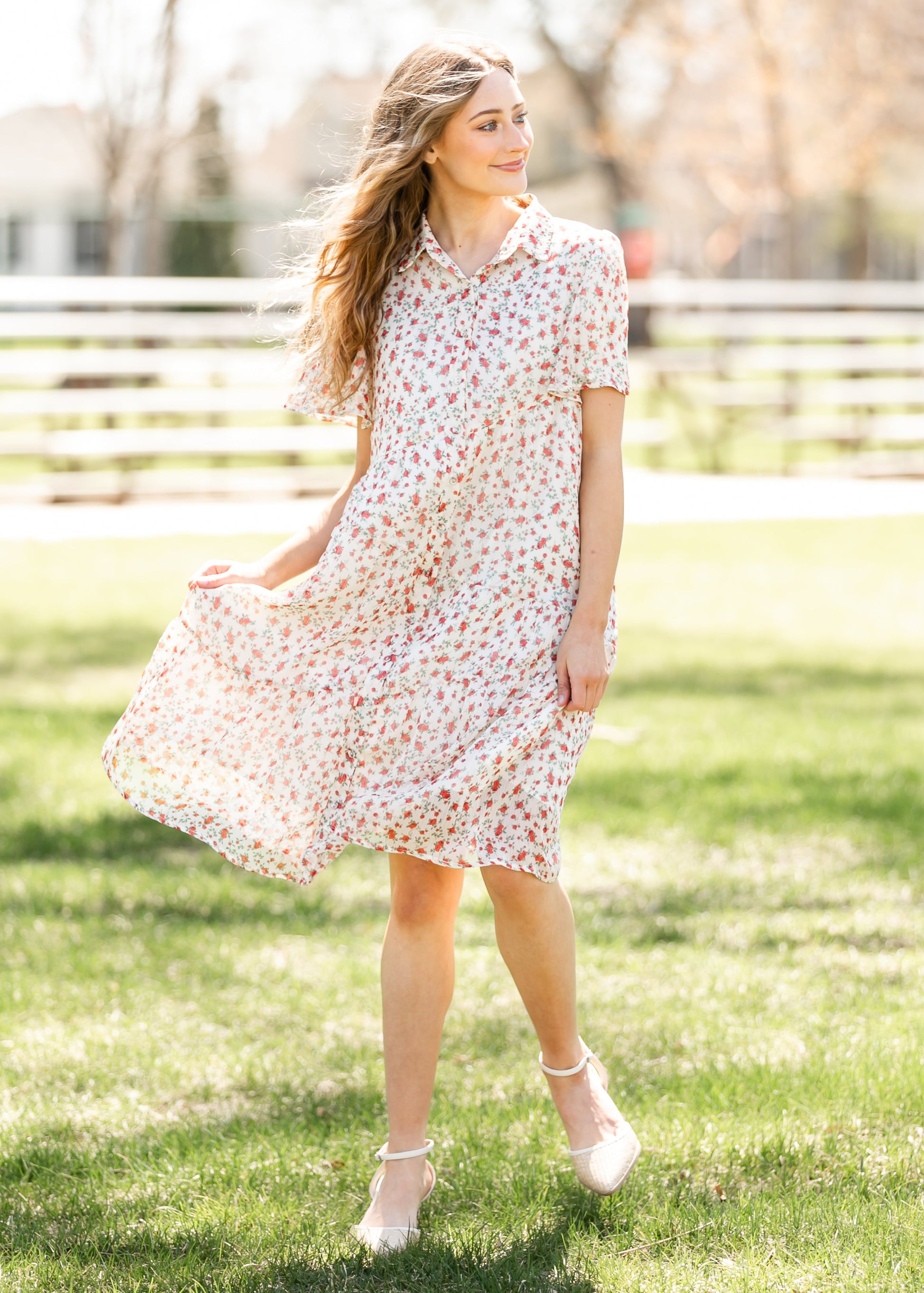 Printed Floral Collar Midi Dress FF Dresses