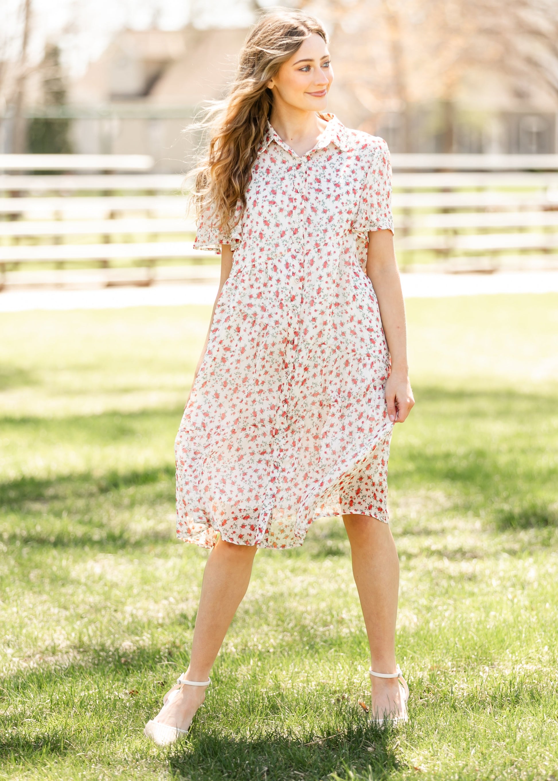 Printed Floral Collar Midi Dress FF Dresses