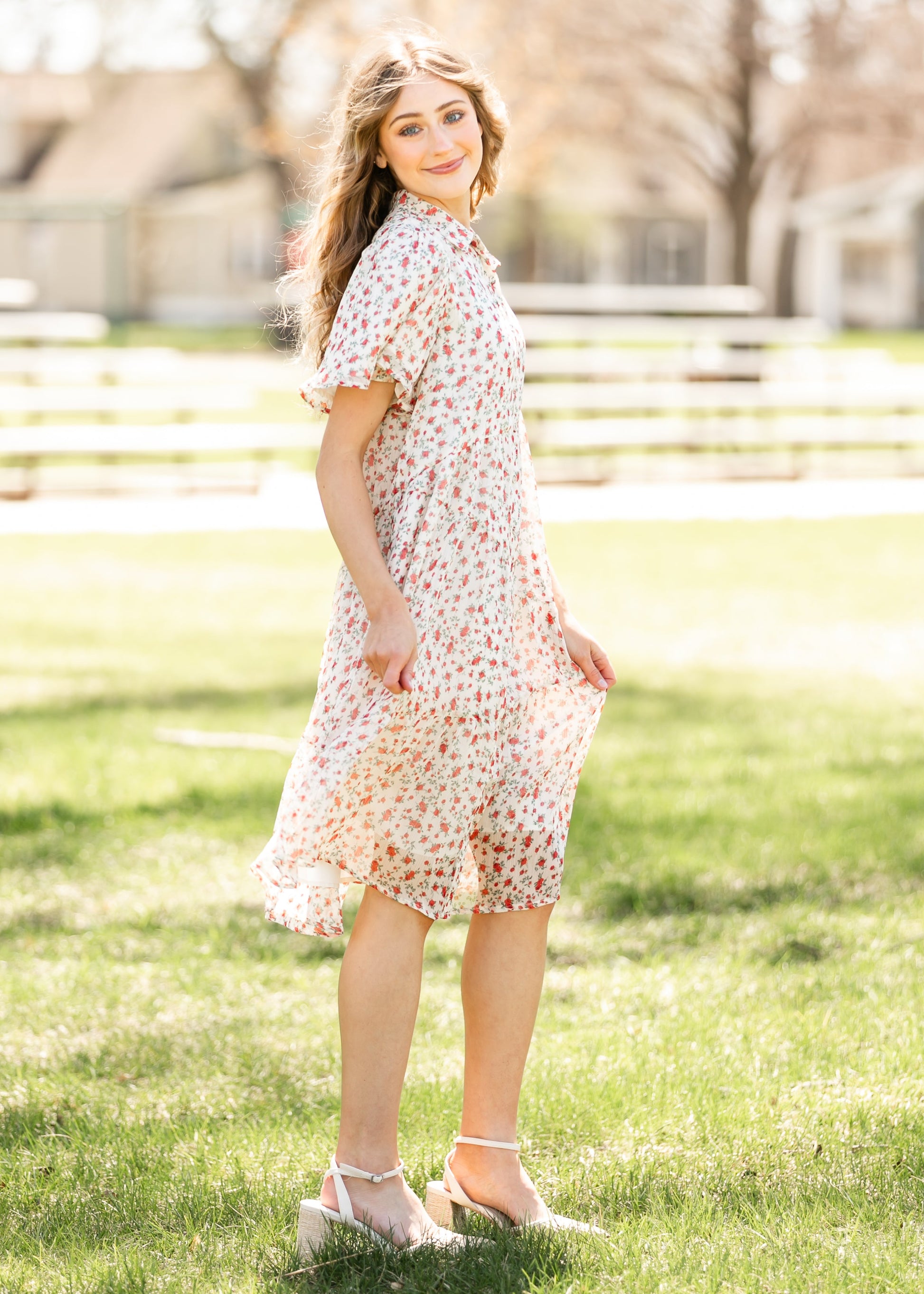 Printed Floral Collar Midi Dress FF Dresses