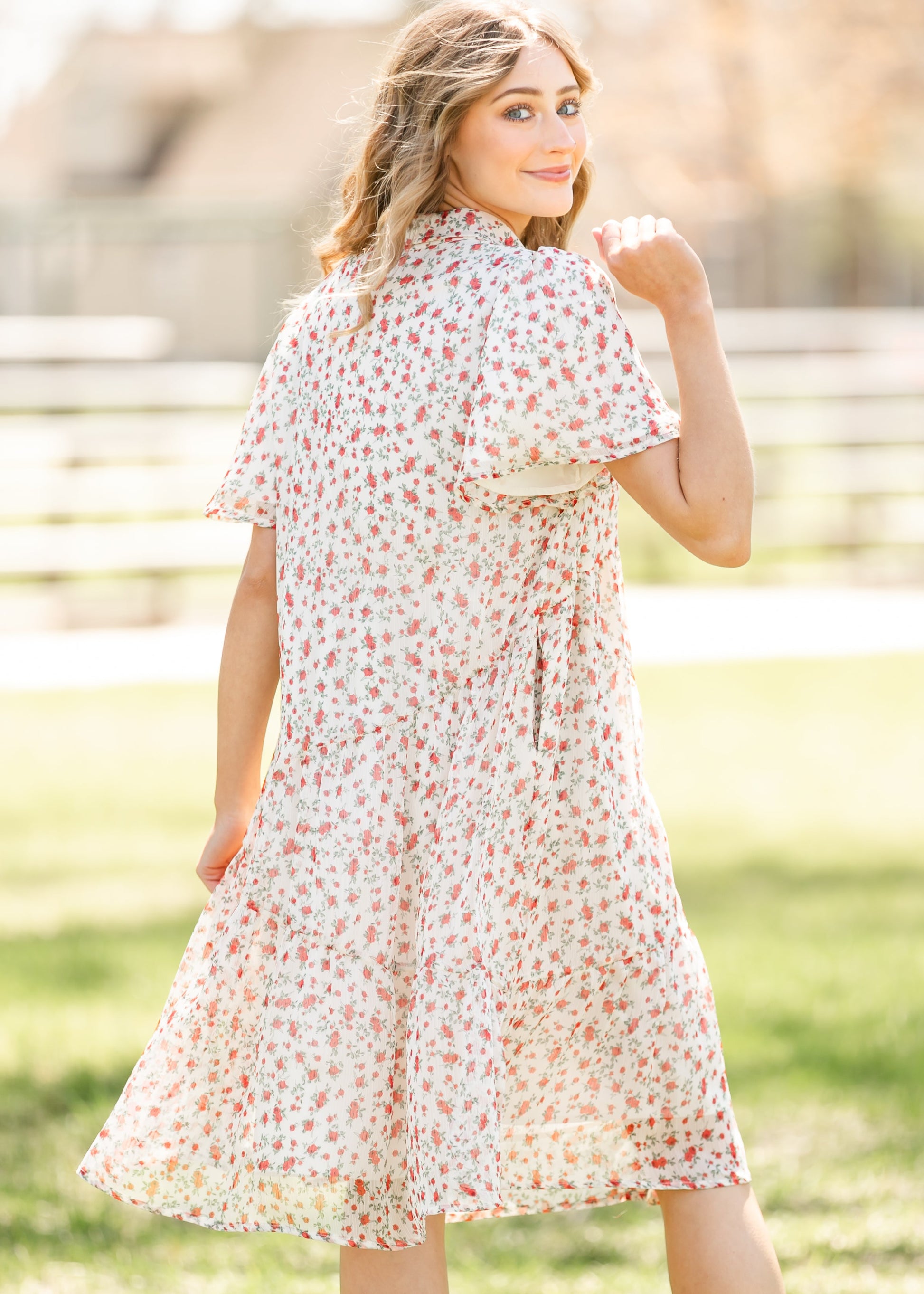 Printed Floral Collar Midi Dress FF Dresses