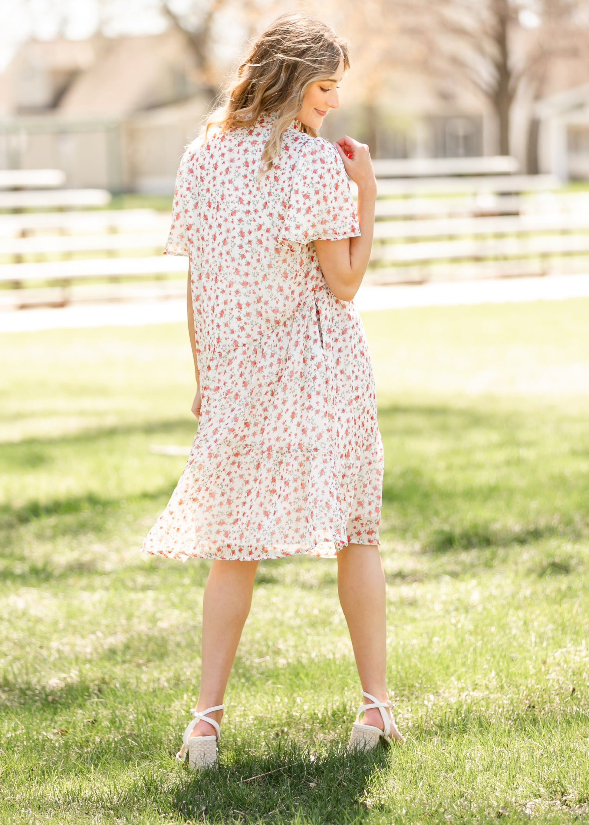 Printed Floral Collar Midi Dress FF Dresses