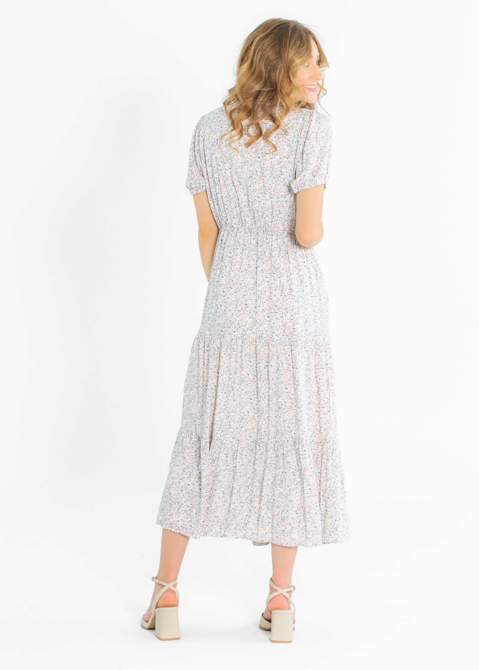 Printed Floral V-neck Button Up Midi Dress FF Dresses