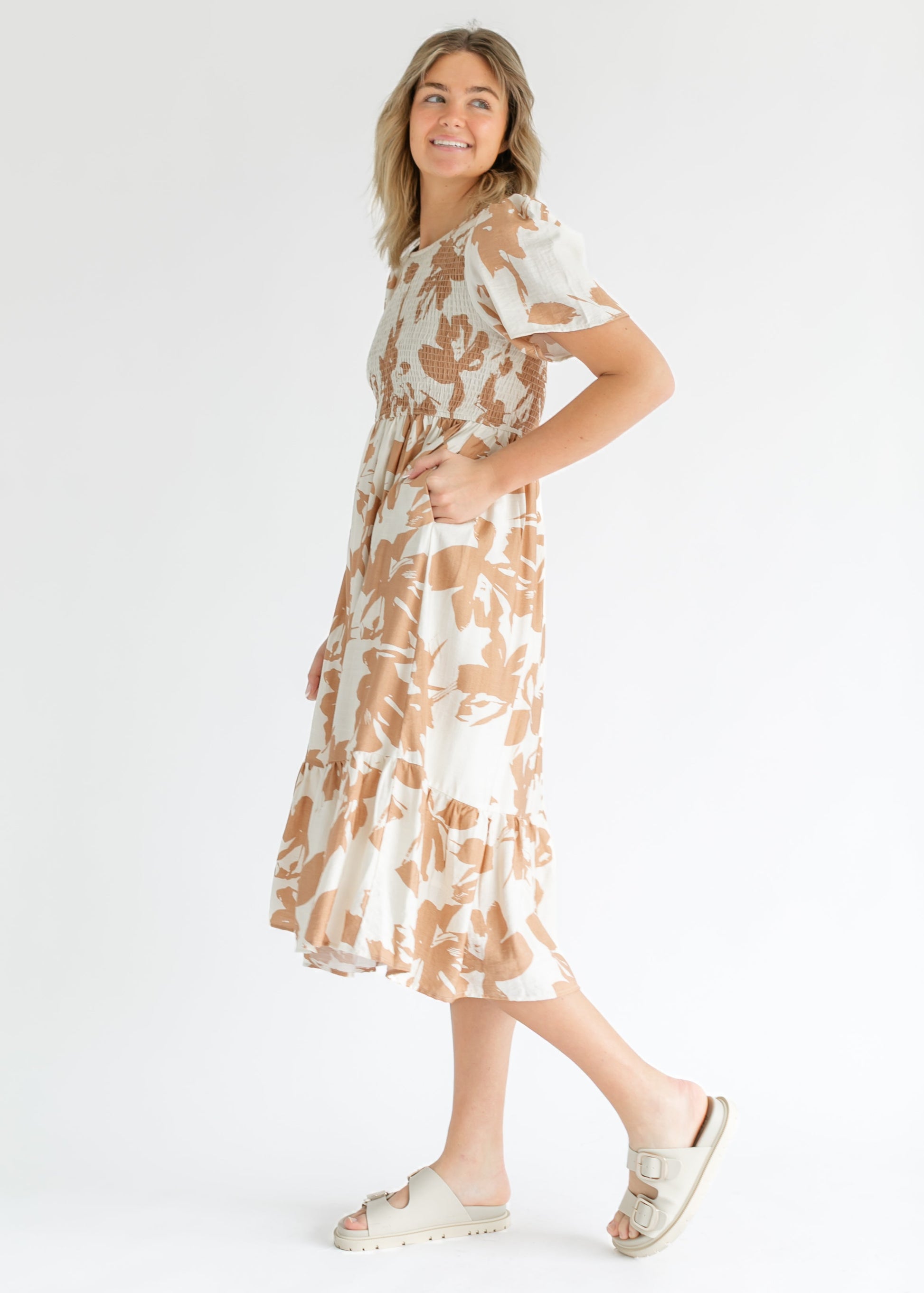 Printed Flutter Sleeve Smocked Top Maxi Dress FF Dresses