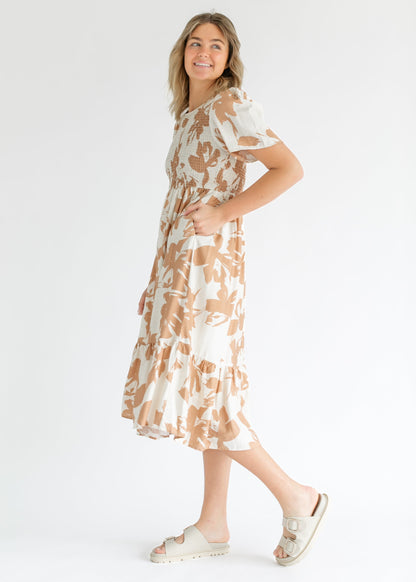 Printed Flutter Sleeve Smocked Top Maxi Dress FF Dresses