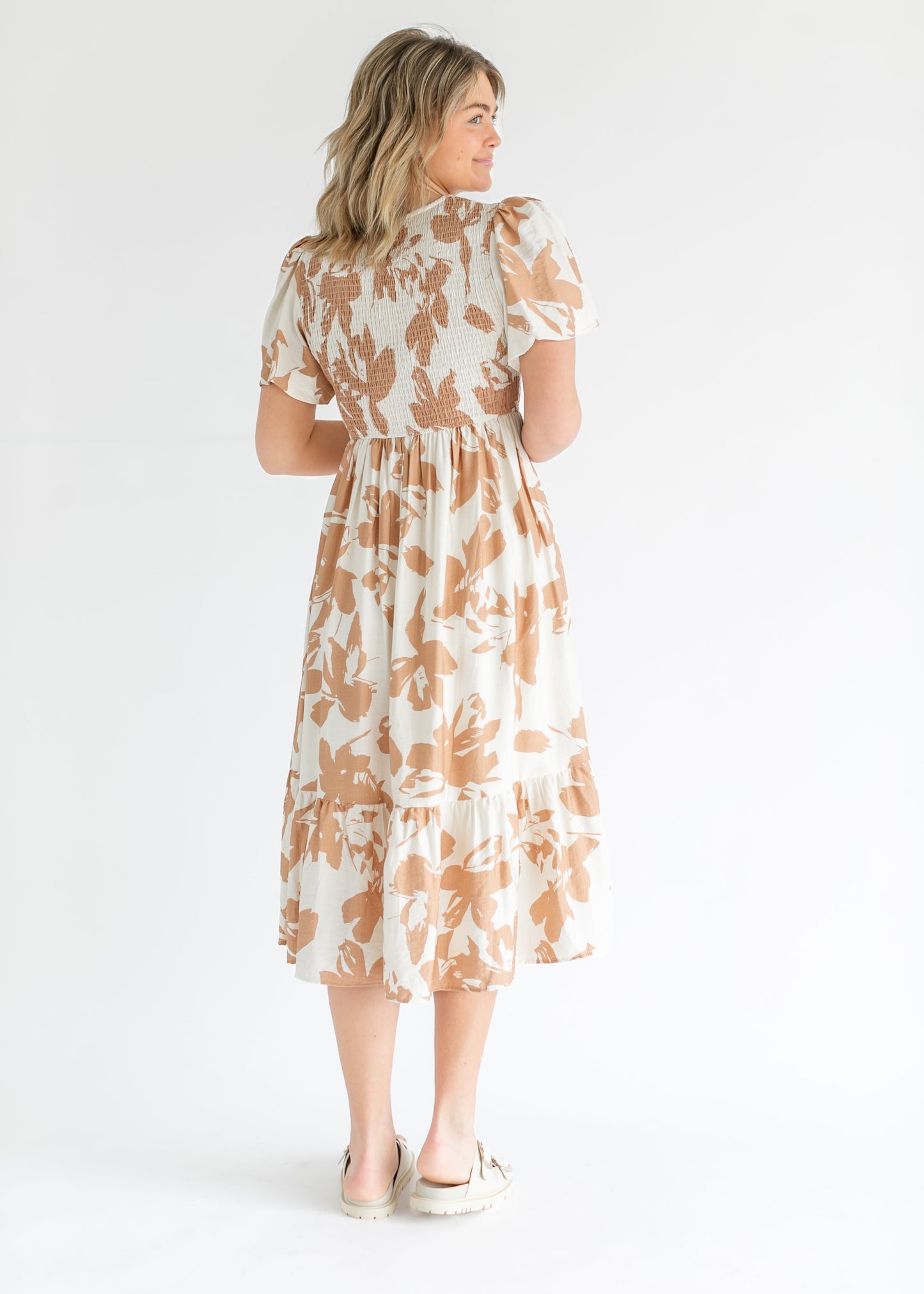 Printed Flutter Sleeve Smocked Top Maxi Dress FF Dresses