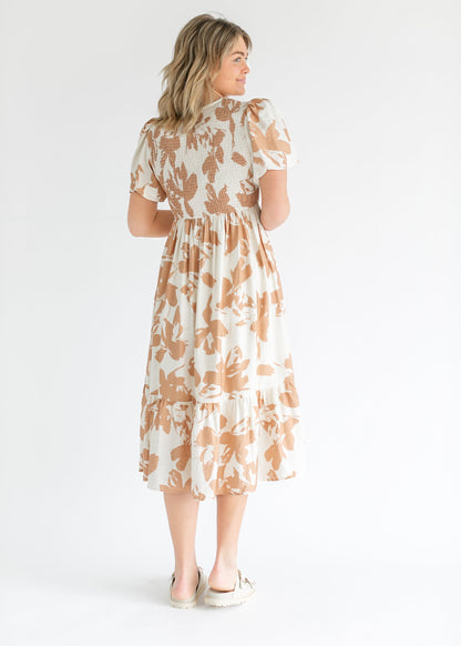 Printed Flutter Sleeve Smocked Top Maxi Dress FF Dresses
