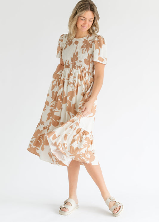 Printed Flutter Sleeve Smocked Top Maxi Dress FF Dresses