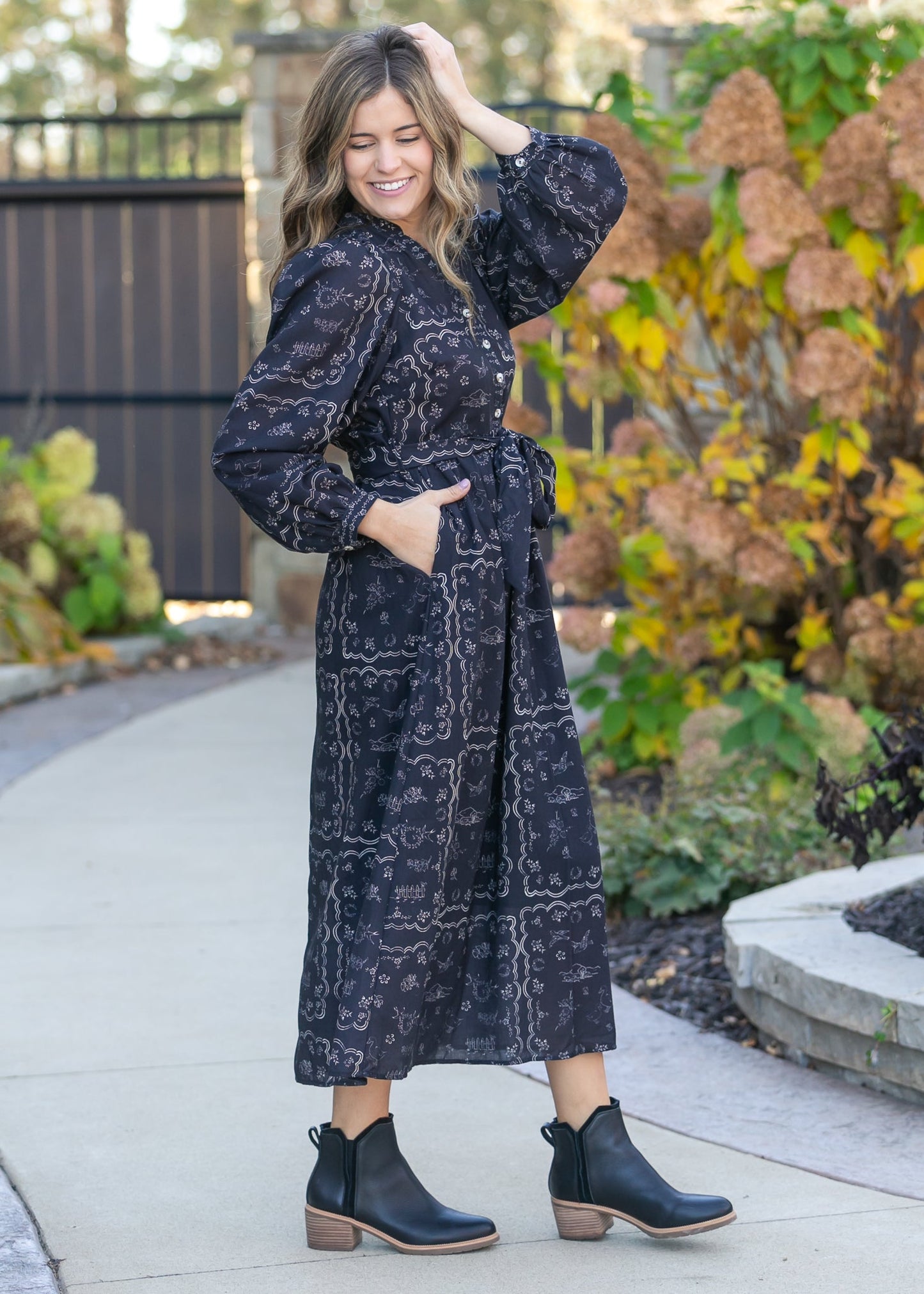 Printed Long Sleeve Maxi Dress FF Dresses