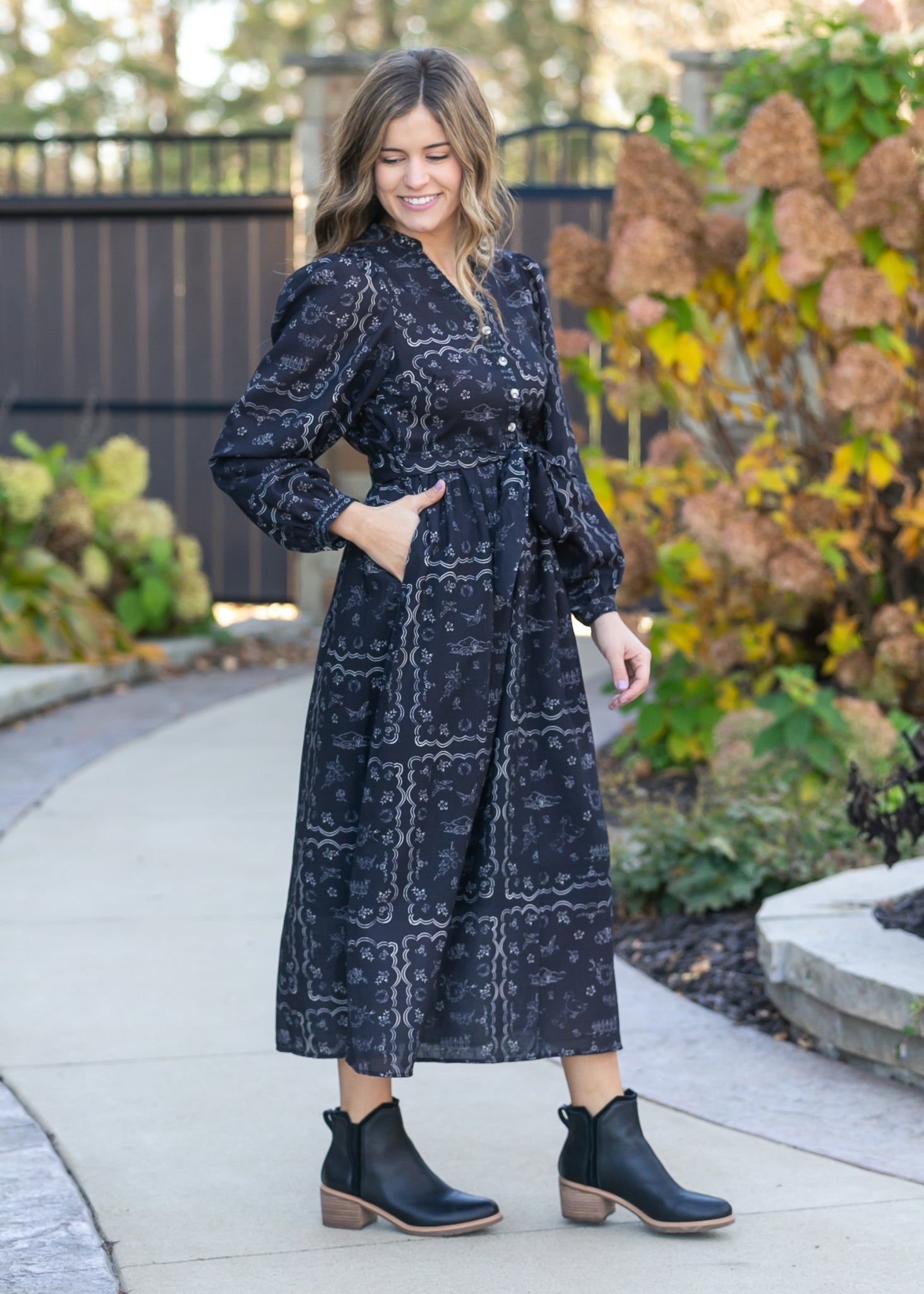 Printed Long Sleeve Maxi Dress FF Dresses