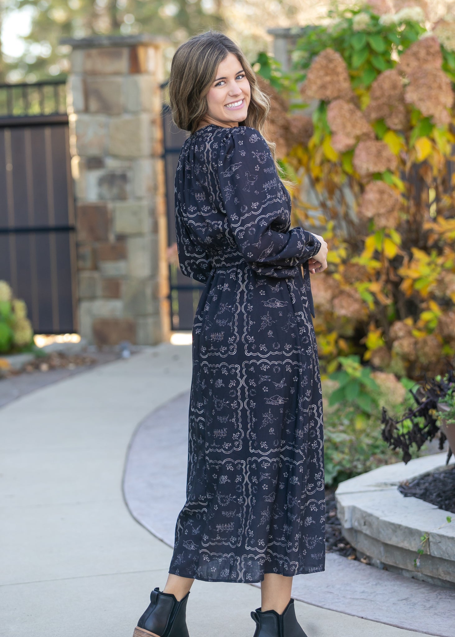 Printed Long Sleeve Maxi Dress