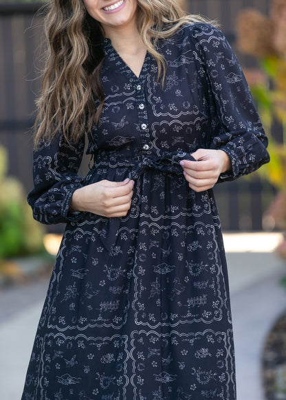 Printed Long Sleeve Maxi Dress FF Dresses