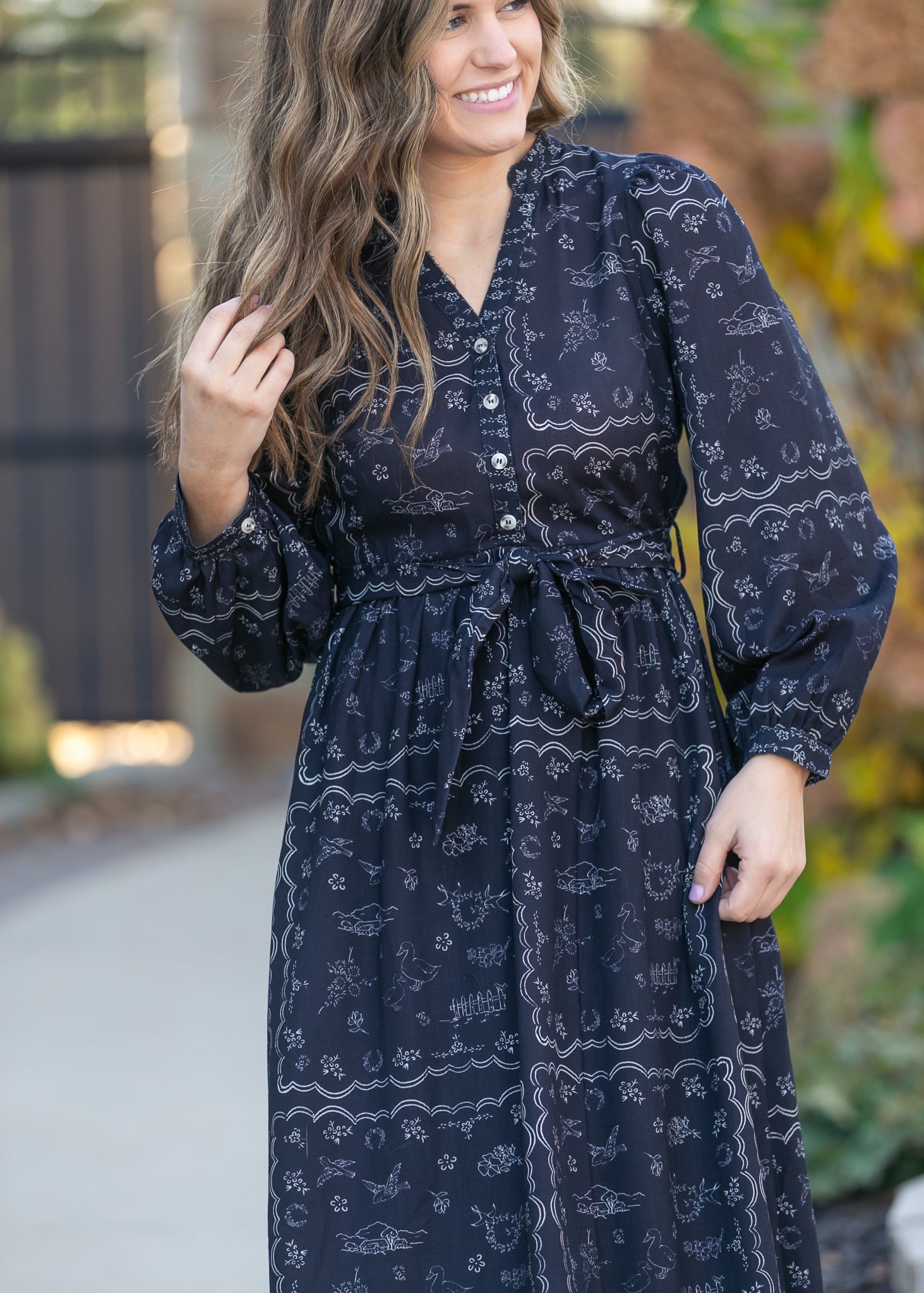 knee length dresses for ladies Yolanda Long Sleeve Maxi Dress - Sage Green Floral main image 0