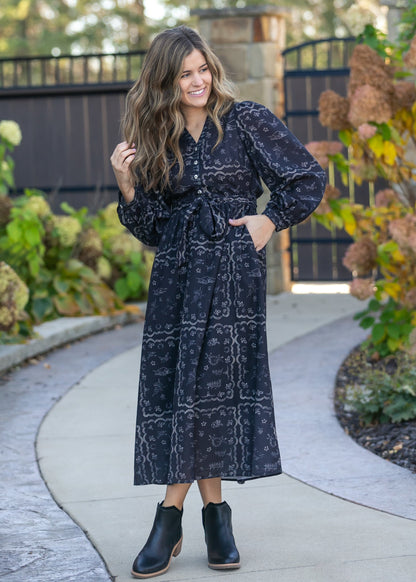 Printed Long Sleeve Maxi Dress FF Dresses