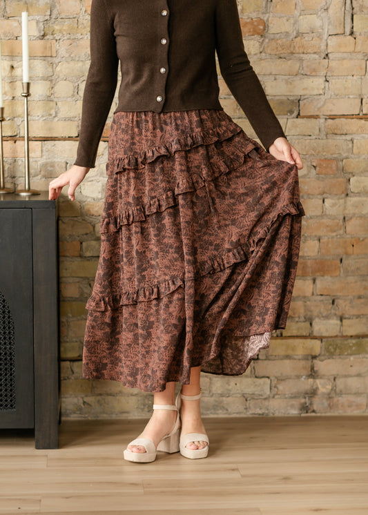 Printed Vintage Floral Tiered Maxi Skirt FF Skirts