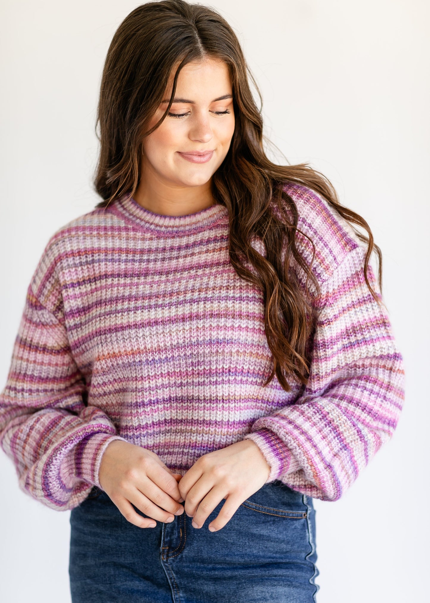 Prism Crewneck Metallic Stripe Sweater FF Tops