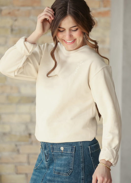 Puff Flower Cross Pullover Sweatshirt FF Tops