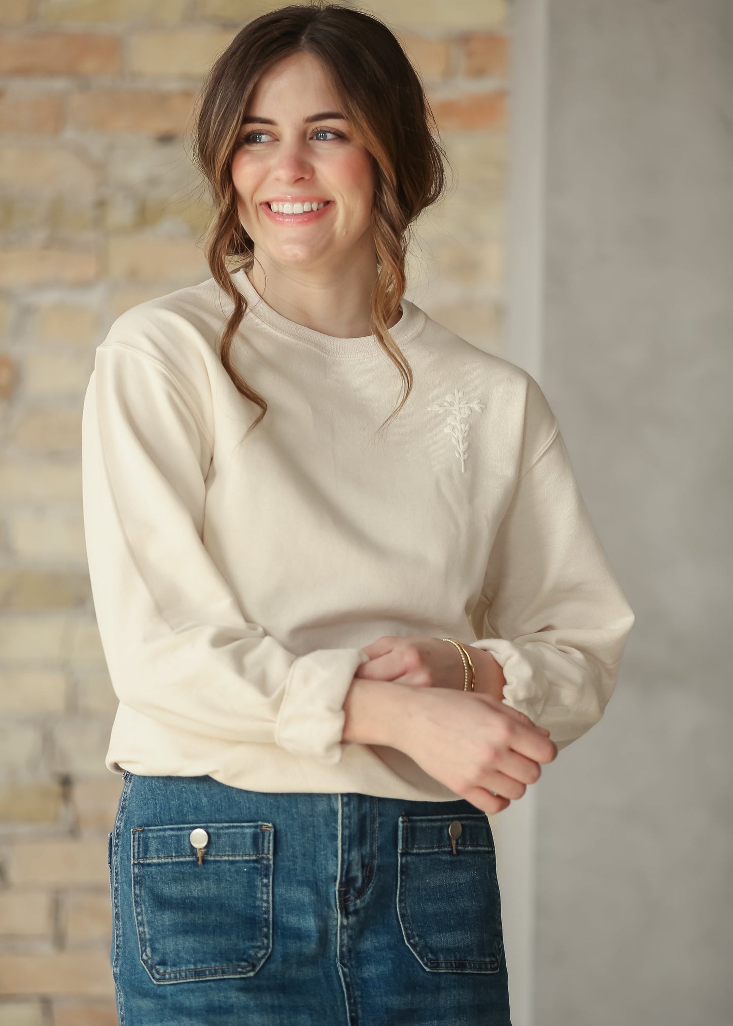 Puff Flower Cross Pullover Sweatshirt FF Tops