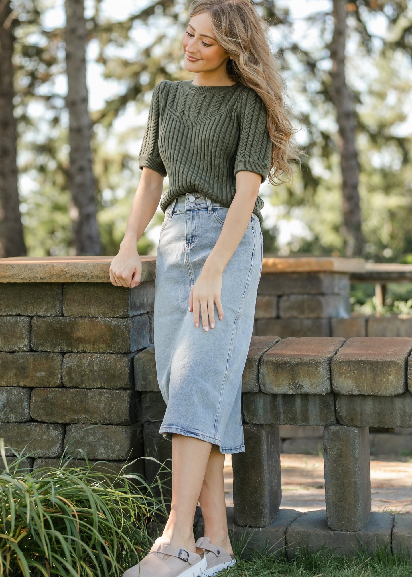Puff Short Sleeve Cable Knit Sweater FF Tops