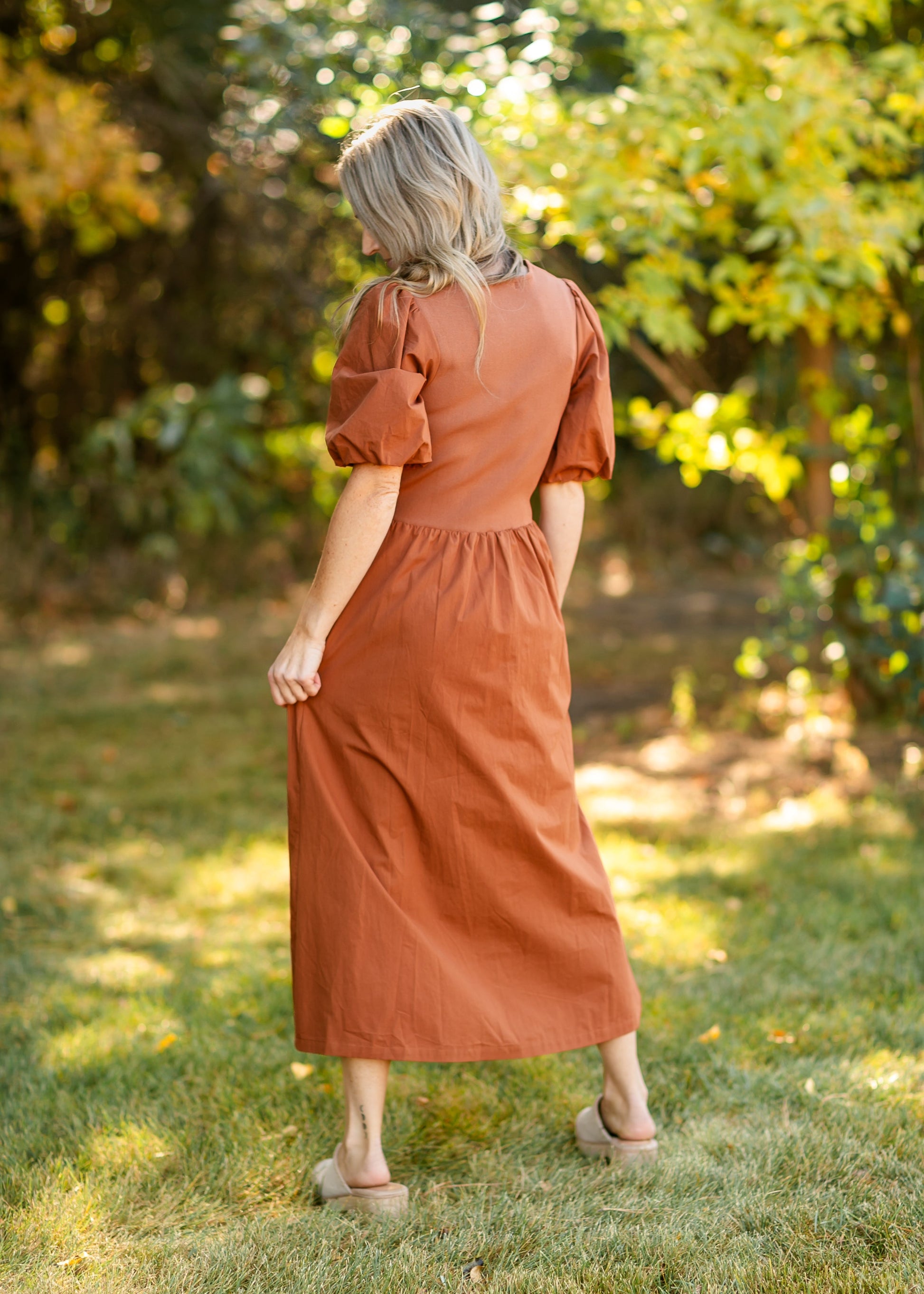 Puff Sleeve Cotton Knit Bodice Midi Dress - FINAL SALE S Puff Sleeve Cotton Knit Bodice Midi Dress - FINAL SALE S