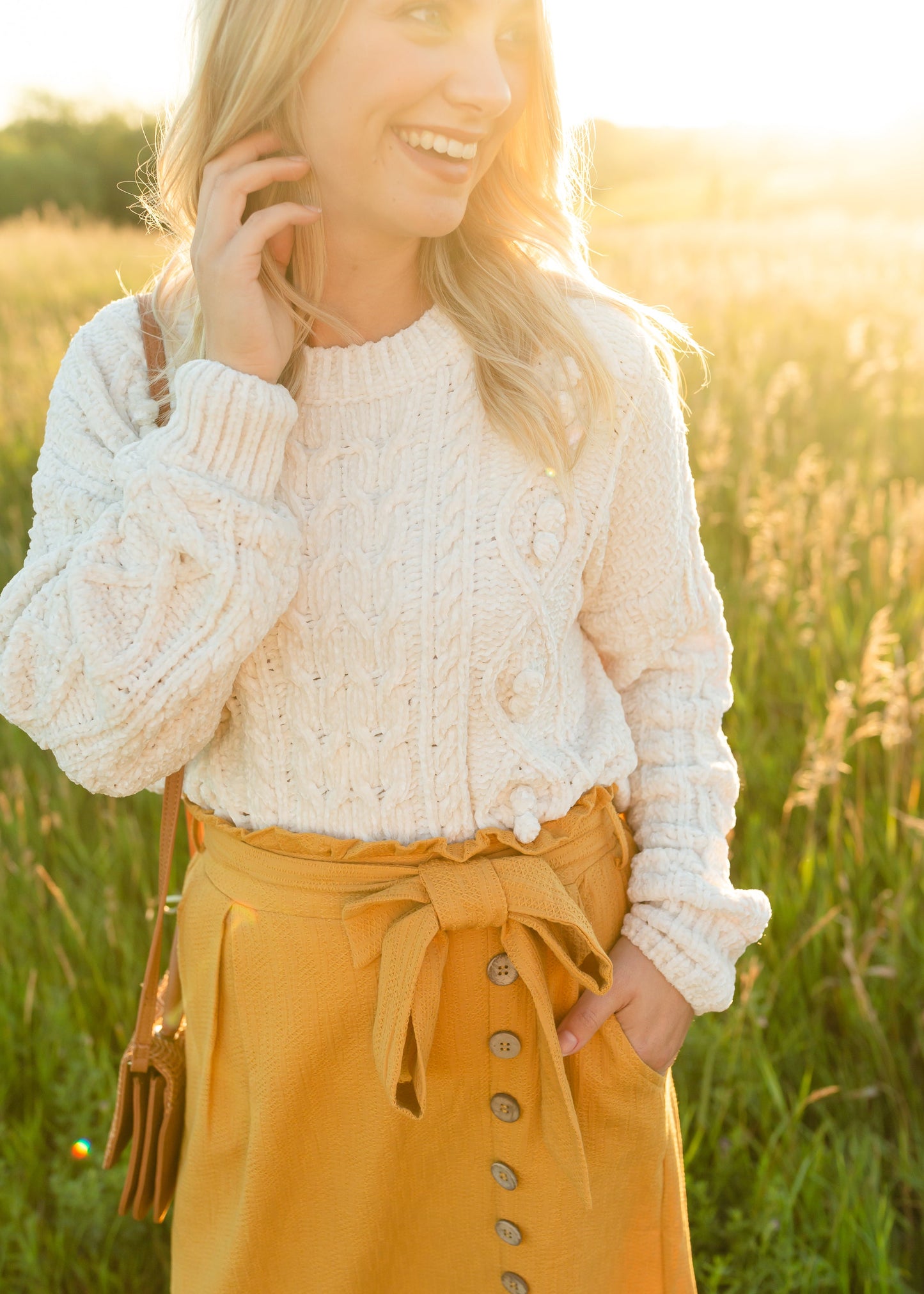 Pullover Chenille Pom Detail Sweater FF Tops