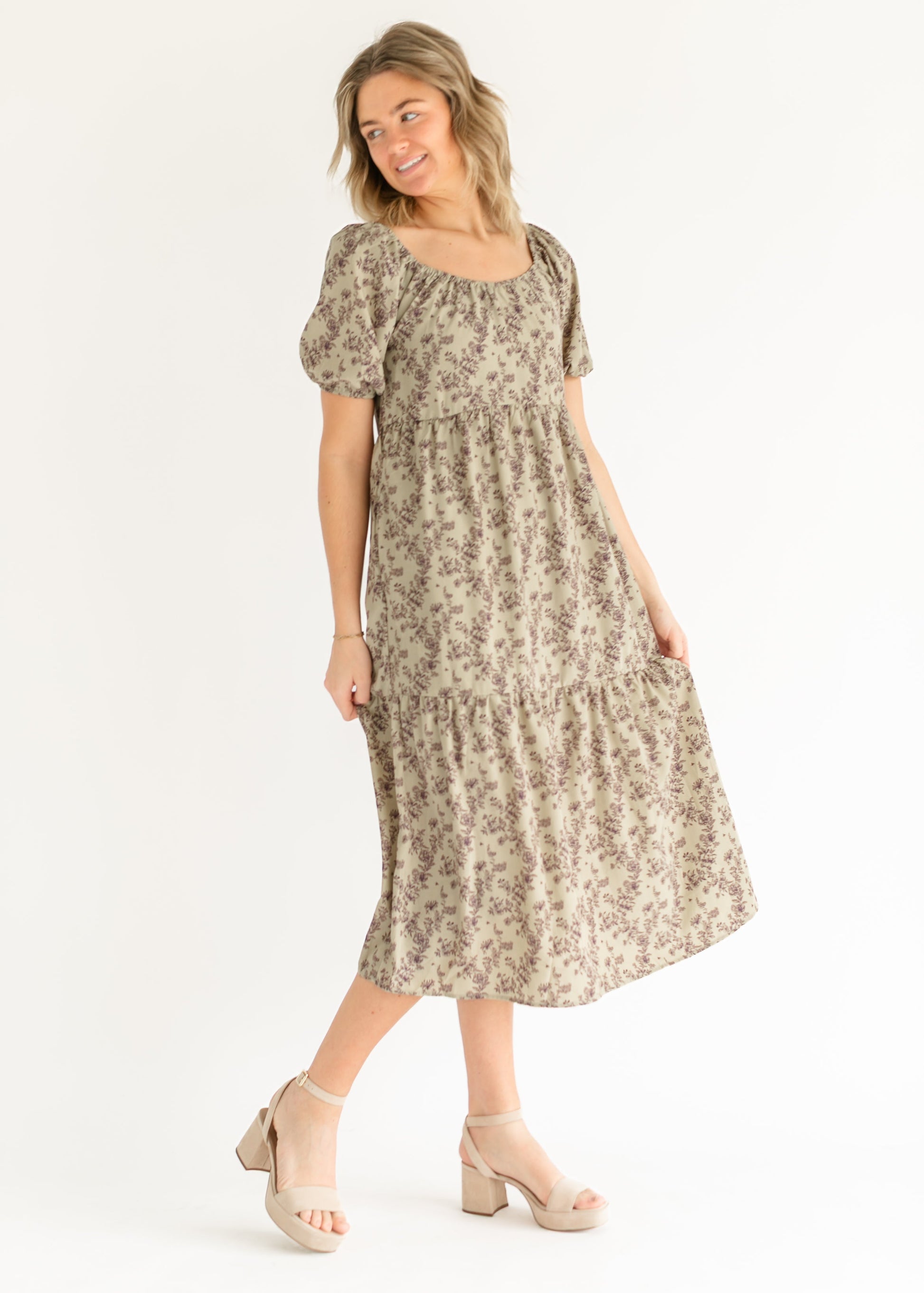 Purple Floral Midi Dress FF Dresses