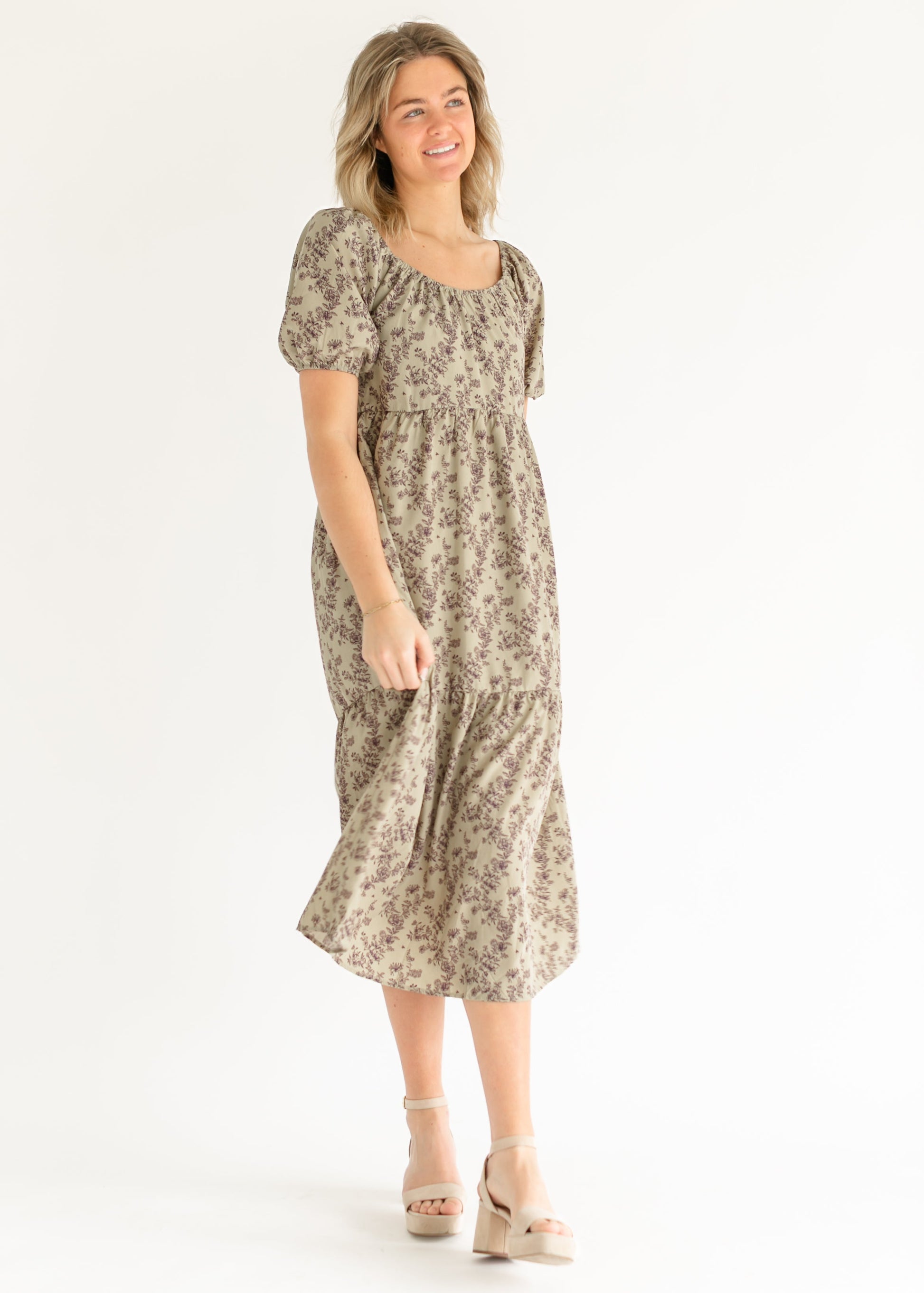 Purple Floral Midi Dress FF Dresses